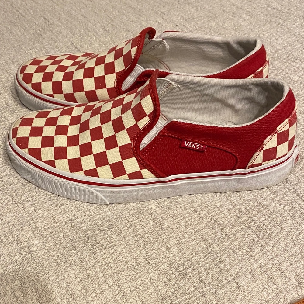 Red Checkerboard Slip On Vans size 8